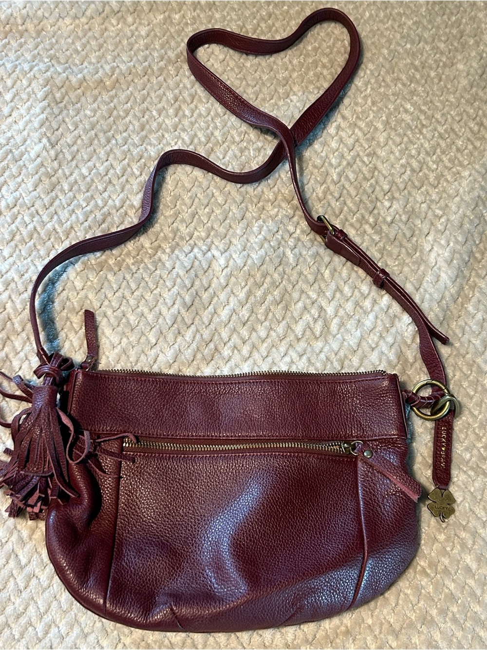 Lucky Brand Burgundy Leather Crossbody with Tassel Accent